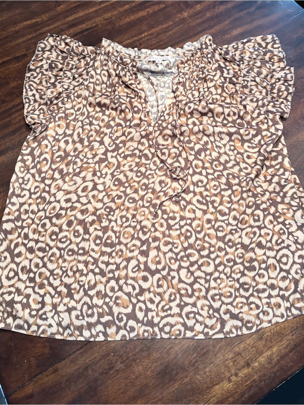 Philosophy Brown and Cream Animal Print Short Sleeve Blouse